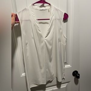 Small white Tahari tank blouse. Silky feel & flattering neck detail!